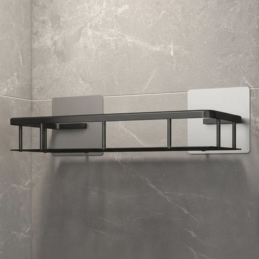 Modern adhesive bathroom shelf, drill-free stainless steel wall organizer for versatile shower storage.
