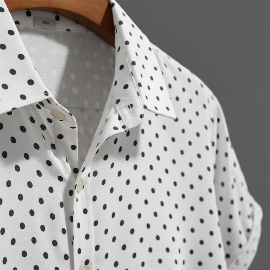 Lightweight men's polka dot cabana shirt, short sleeve button-up for ultimate summer comfort.
