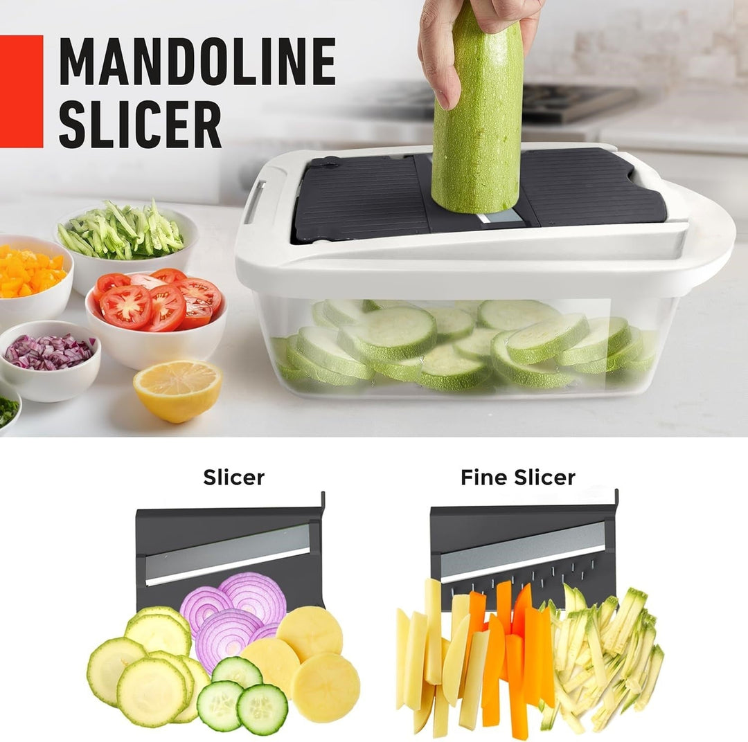 Compact 10-in-1 vegetable grater and slicer. Essential kitchen tool for fast and easy food preparation at home.