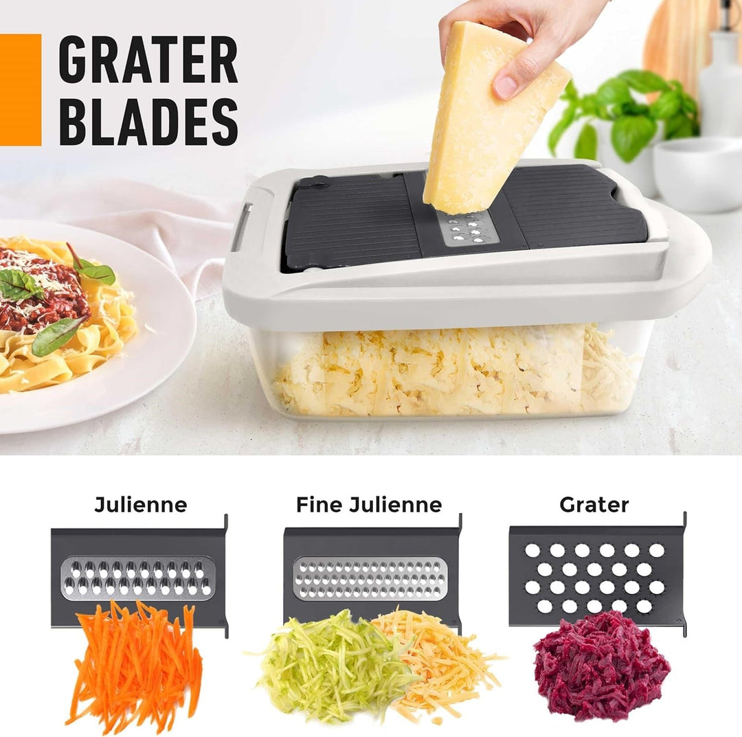 Effortless food prep with this 10-in-1 vegetable slicer kitchen gadget. Speeds up chopping, slicing, and grating.