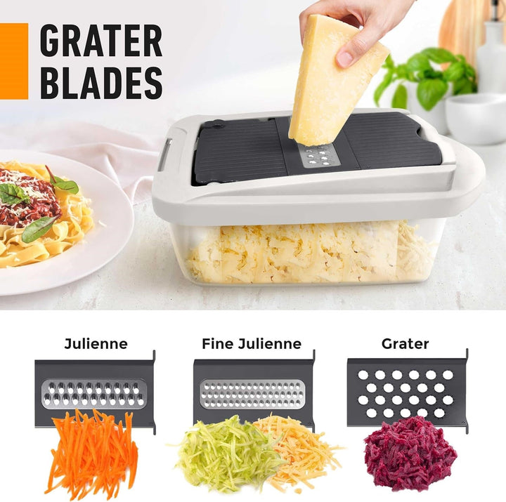 Effortless food prep with this 10-in-1 vegetable slicer kitchen gadget. Speeds up chopping, slicing, and grating.