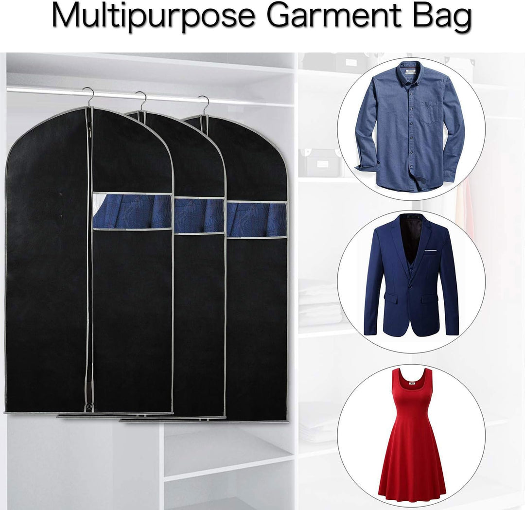 Space-saving 10-pack of clear garment covers for suits, dresses, and apparel protection during travel or home storage.
