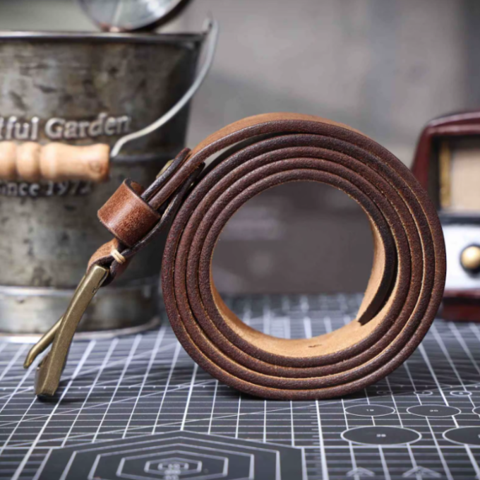 Everyday men's brown leather belt, robust and stylish full grain cowhide construction.