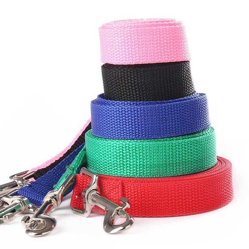 Durable black nylon dog leash, 10M length, ideal for recall training and outdoor pet activities