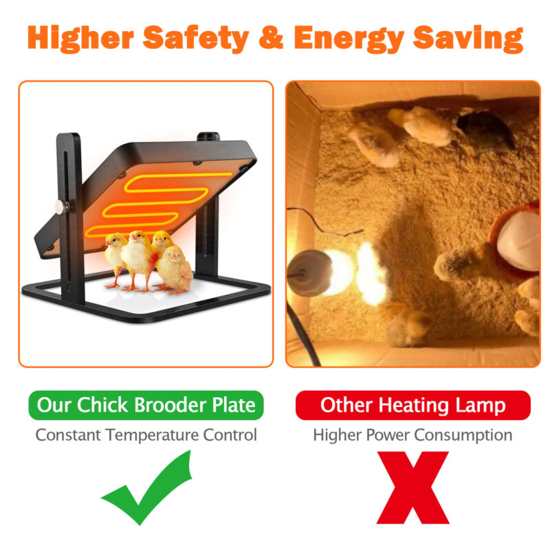 Side view of the 10x10 inch adjustable chick brooder heater for pet poultry