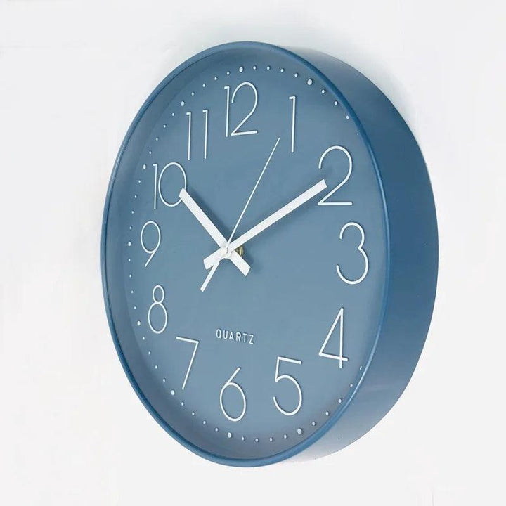 Silent 12-inch wall clock, modern quartz movement, perfect for peaceful home decor.