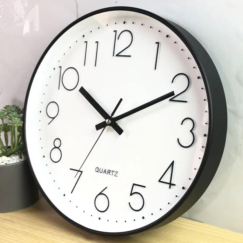 12-inch modern minimalist wall clock, silent quartz movement, contemporary home decor.