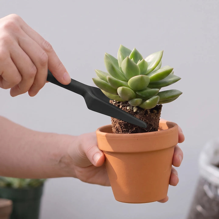 13-piece miniature indoor plant tool set for succulent care, potting, and repotting small desk plants.