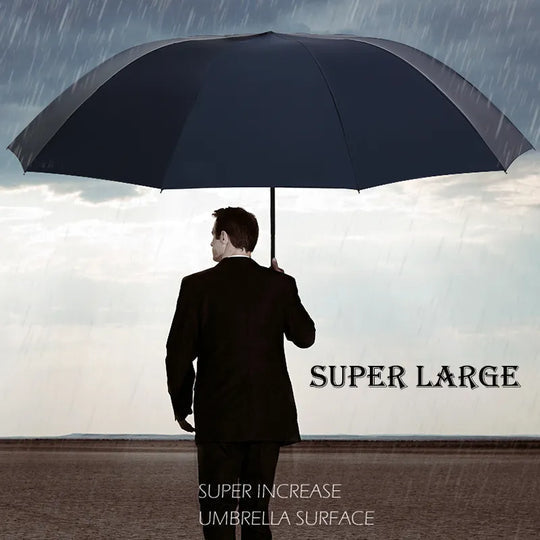 Windproof super large umbrella, folding design for sun shade & family rain protection.