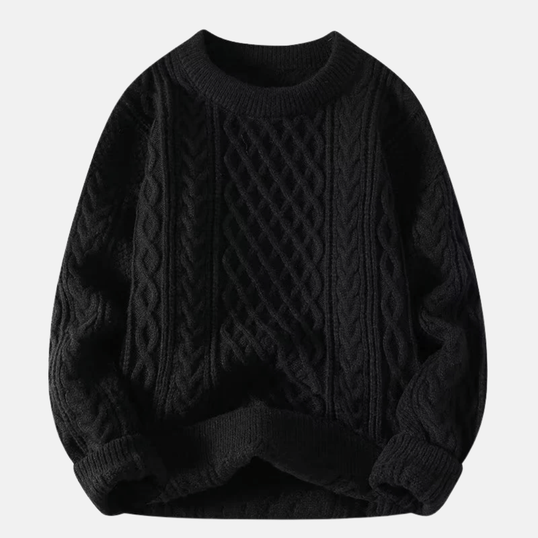 Men's cozy round neck long sleeve knitted pullover, essential for warm autumn & winter layering.