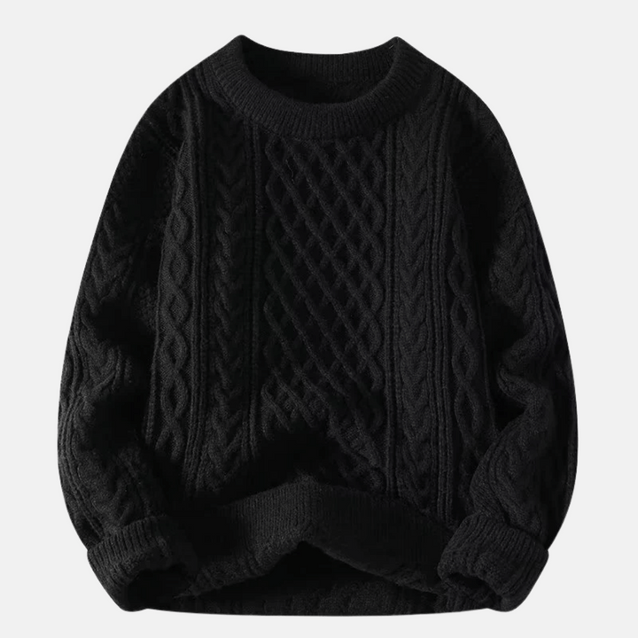 Men's cozy round neck long sleeve knitted pullover, essential for warm autumn & winter layering.