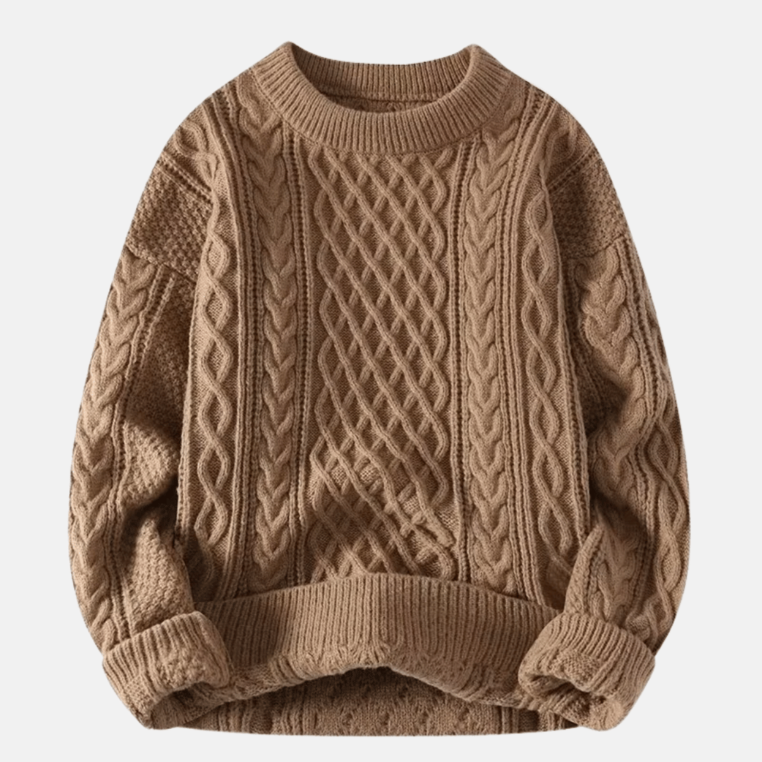 Men's warm knitted pullover sweater in solid color, perfect for winter casual wear & layering.