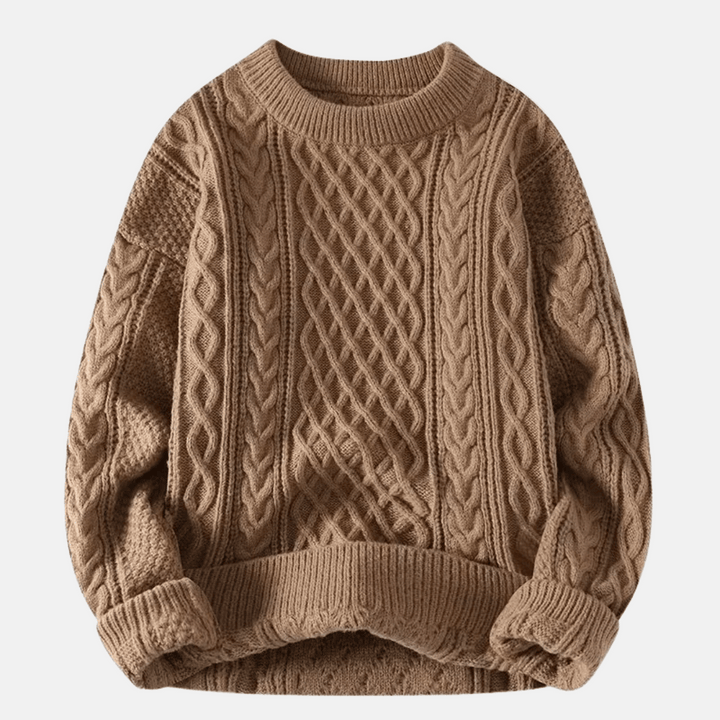 Men's warm knitted pullover sweater in solid color, perfect for winter casual wear & layering.