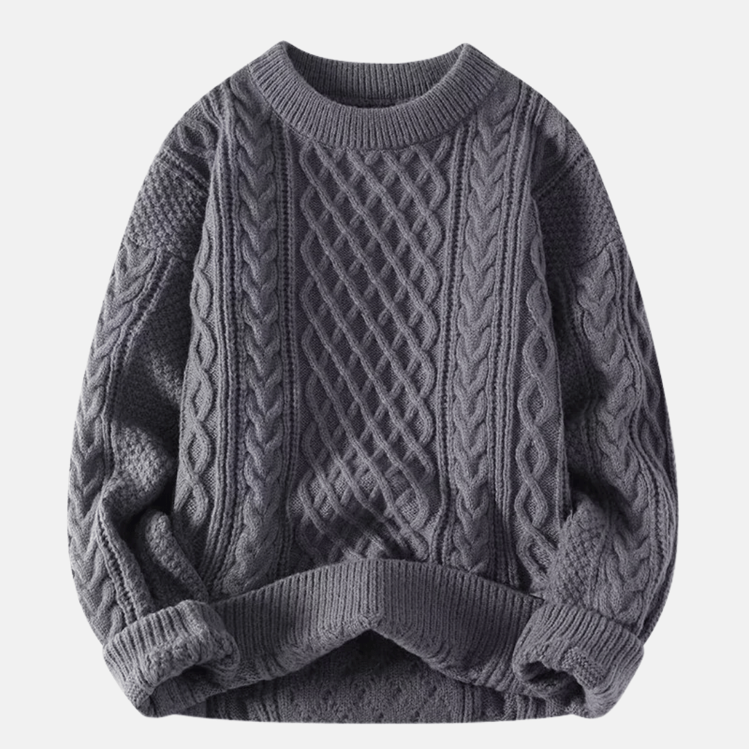 Cozy men's round neck knitted pullover sweater, ideal for autumn & winter fashion layering.