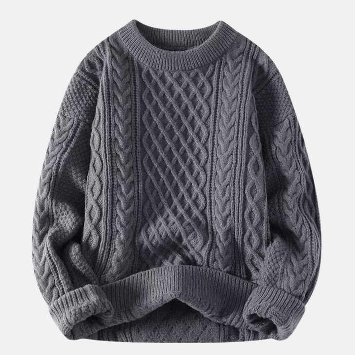 Cozy men's round neck knitted pullover sweater, ideal for autumn & winter fashion layering.