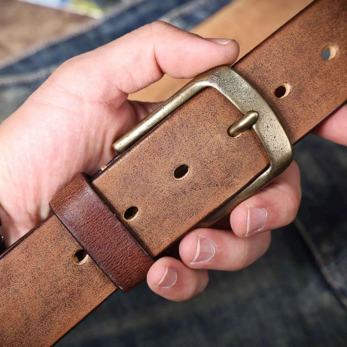 Men's elegant full grain brown leather belt, a versatile and classic fashion statement.
