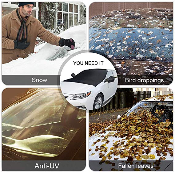 Magnetic car windshield cover: all-season sun shade, UV protector & heat reduction.
