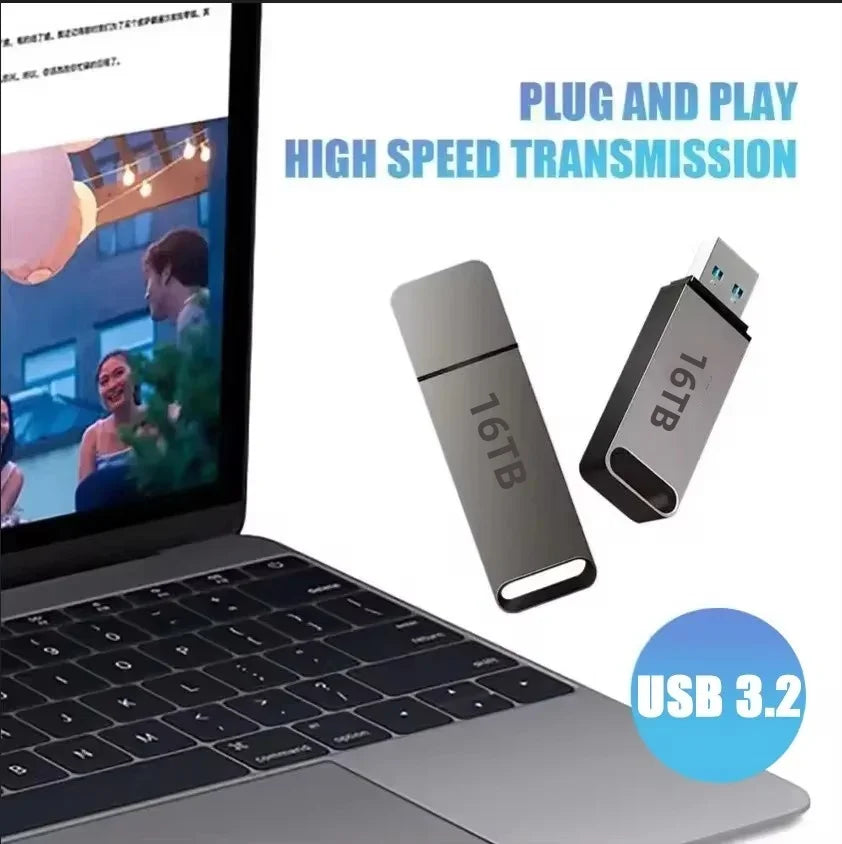 Unisex high-speed USB 3.2 flash drive, 16TB portable storage for fast and secure data transfer.