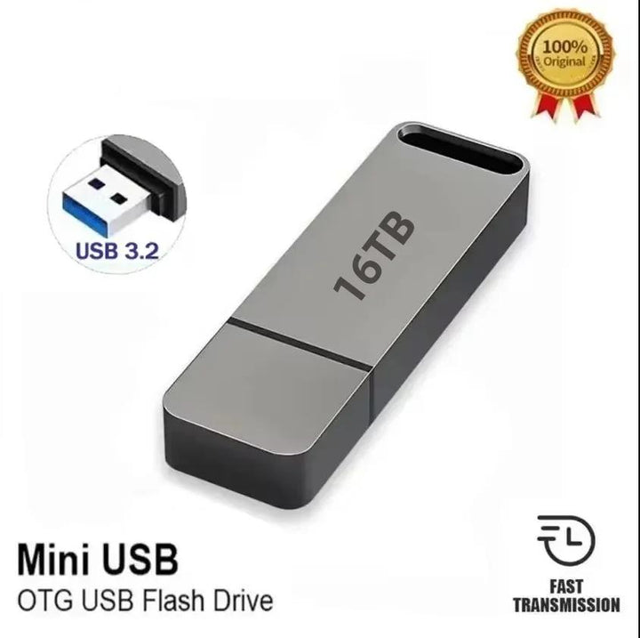 Durable 16TB USB 3.2 flash drive, waterproof & shockproof external drive for secure data backup.