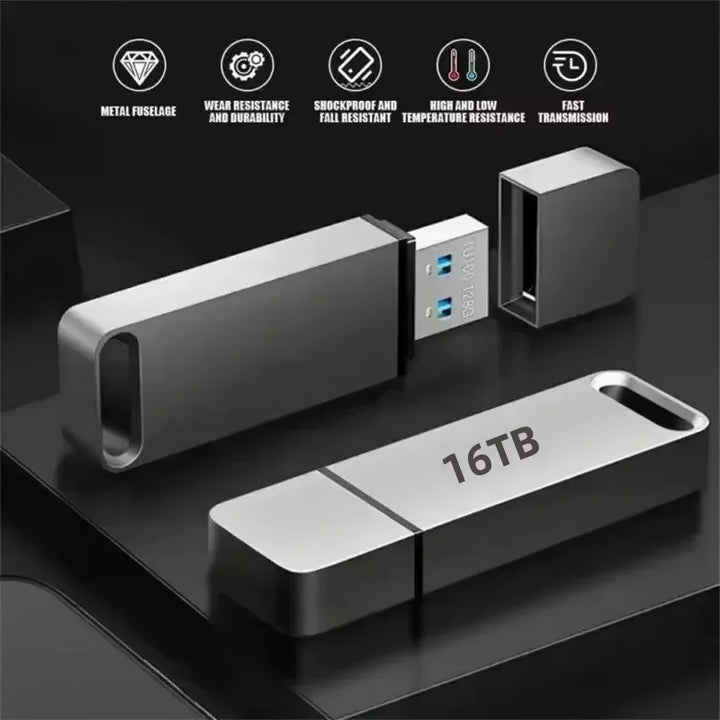 Reliable 16TB USB 3.2 flash drive for high-speed data storage, waterproof & shockproof for travel.
