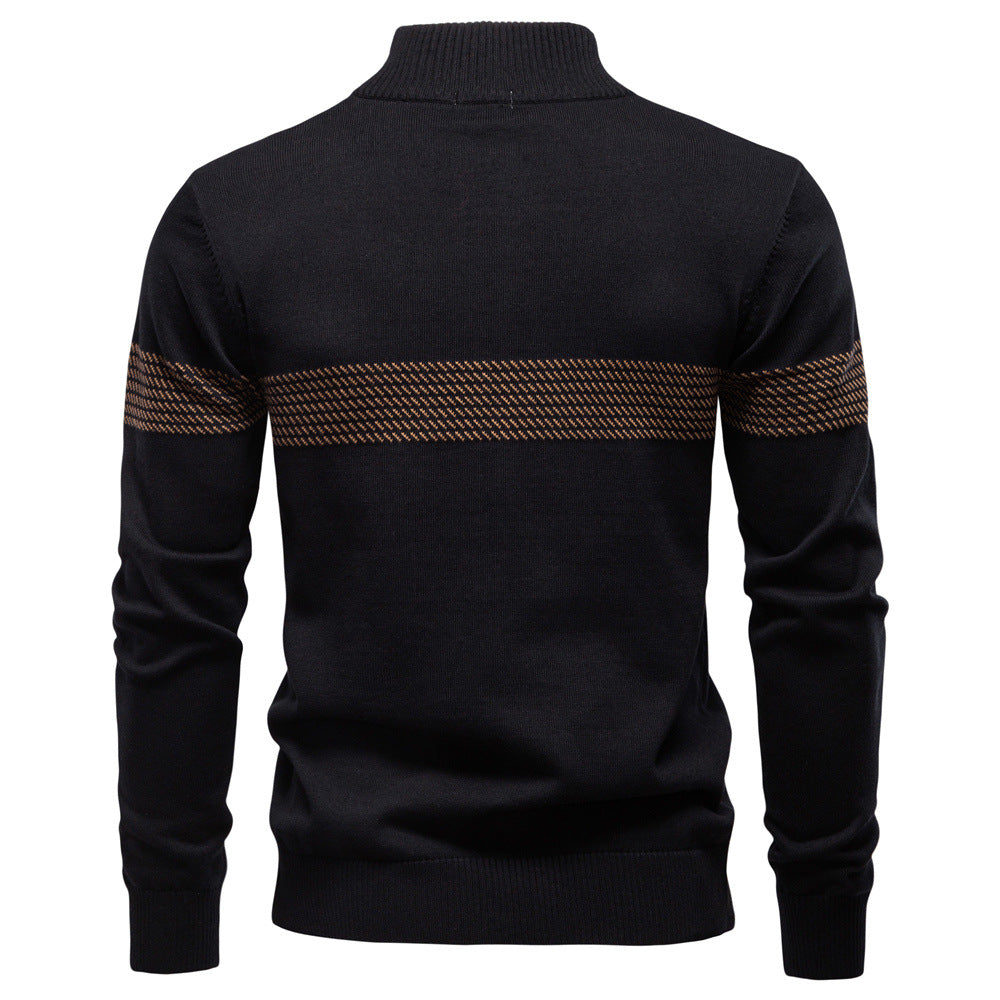 Finely knit men's half-zip sweater, a stylish and comfortable black pullover for versatile wear.