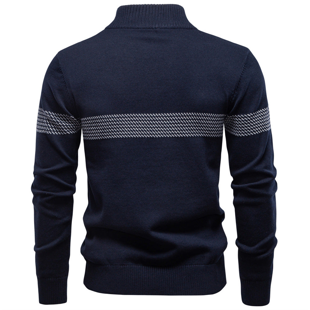 Versatile men's black half-zip knit sweater, perfect for year-round layering & refined style.