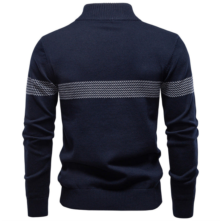 Versatile men's black half-zip knit sweater, perfect for year-round layering & refined style.