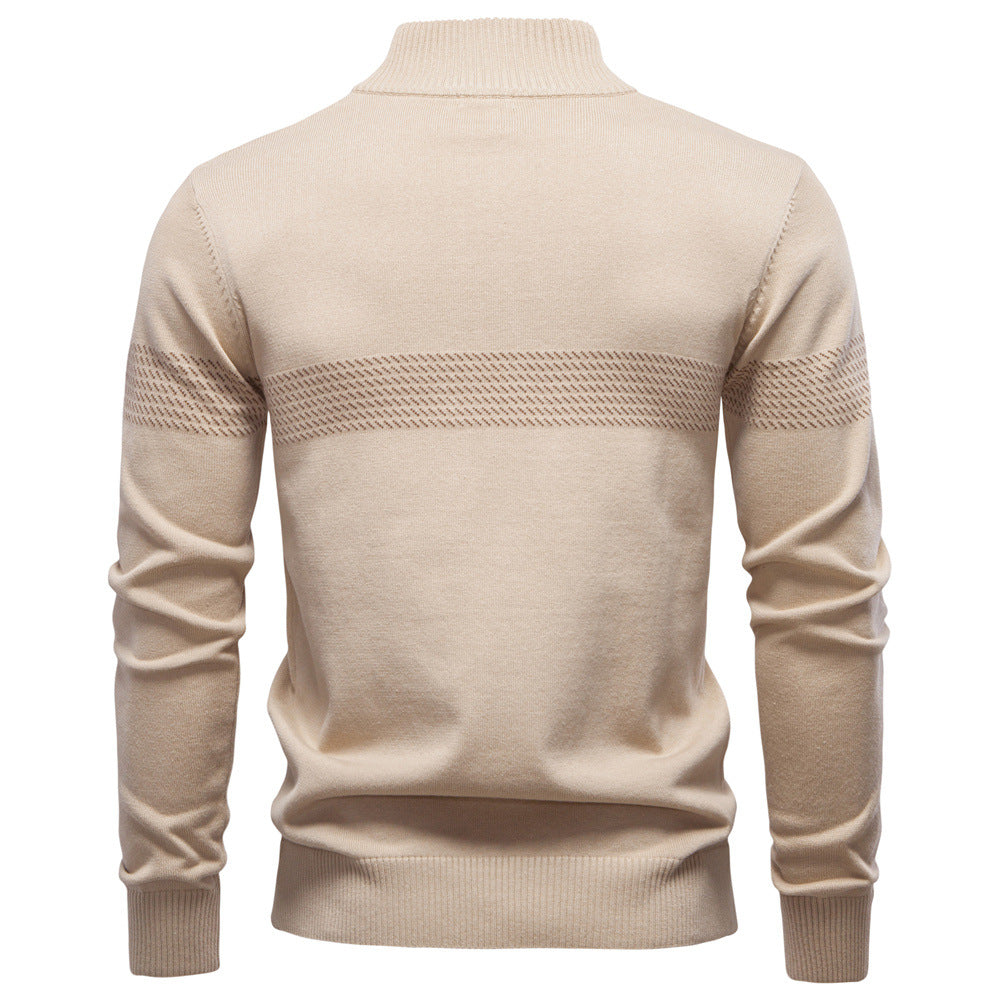 Layering men's half-zip knit pullover in black, a comfortable & stylish addition to any outfit.