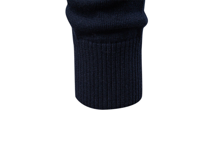 Smart casual men's navy blue half-zip knit pullover sweater, perfect for versatile & polished appearance.