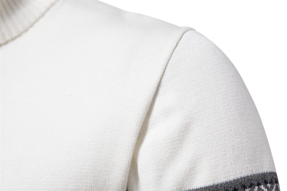 Side view of model in men's Bergen half-zip sweater, showing the quality and drape.