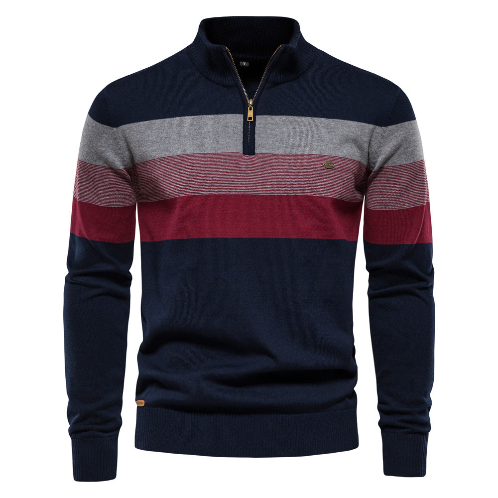Khaki & green colorblock men's sweater, half-zip design for a modern, stylish look.