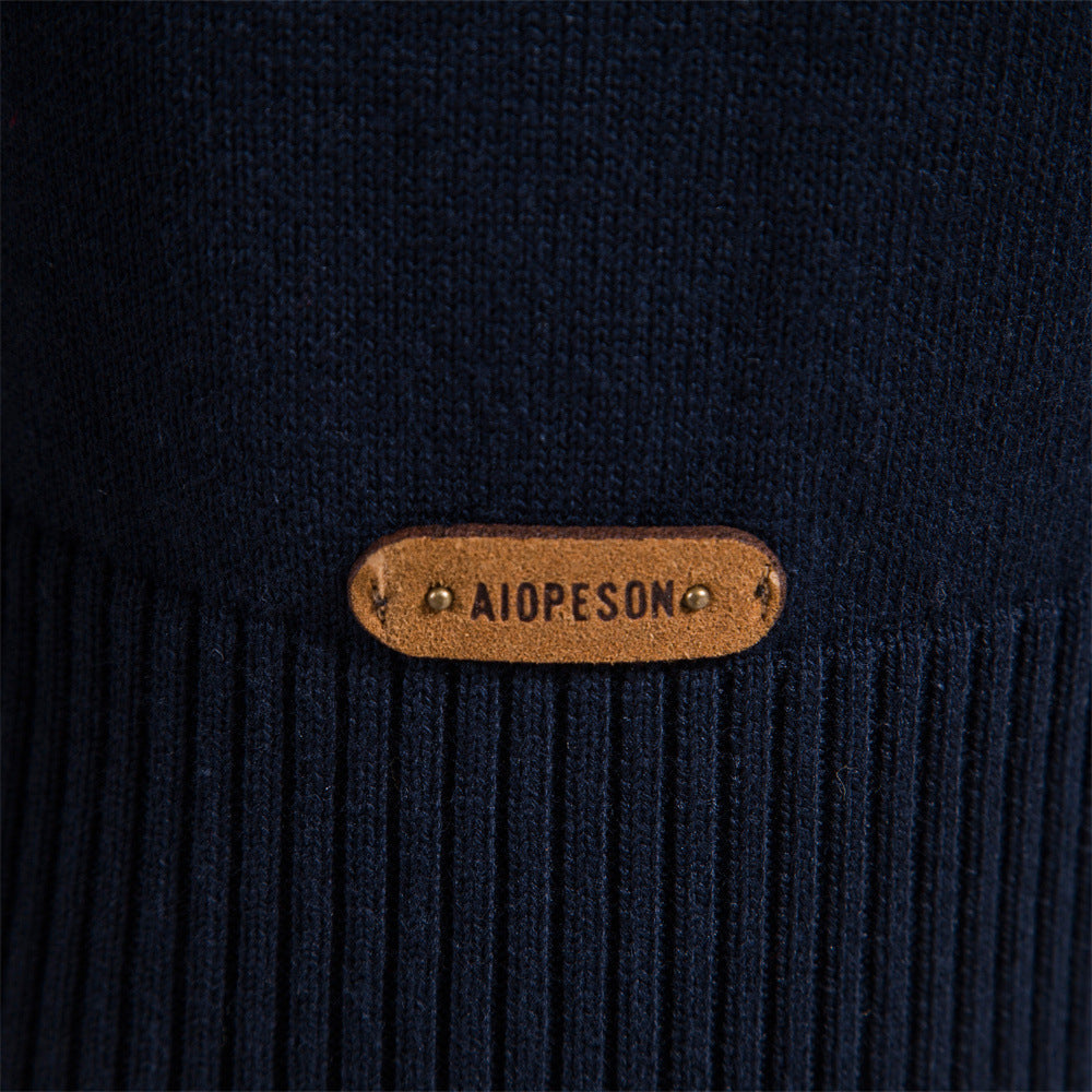 Khaki colorblock half-zip sweater for men, stylish layering piece with stand collar.
