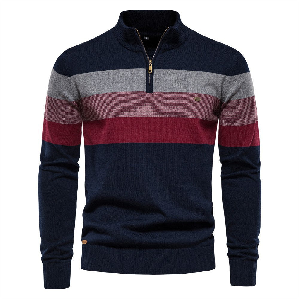 Green colorblock half-zip pullover, men's modern sweater for casual and stylish wear.