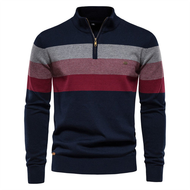 Green colorblock half-zip pullover, men's modern sweater for casual and stylish wear.
