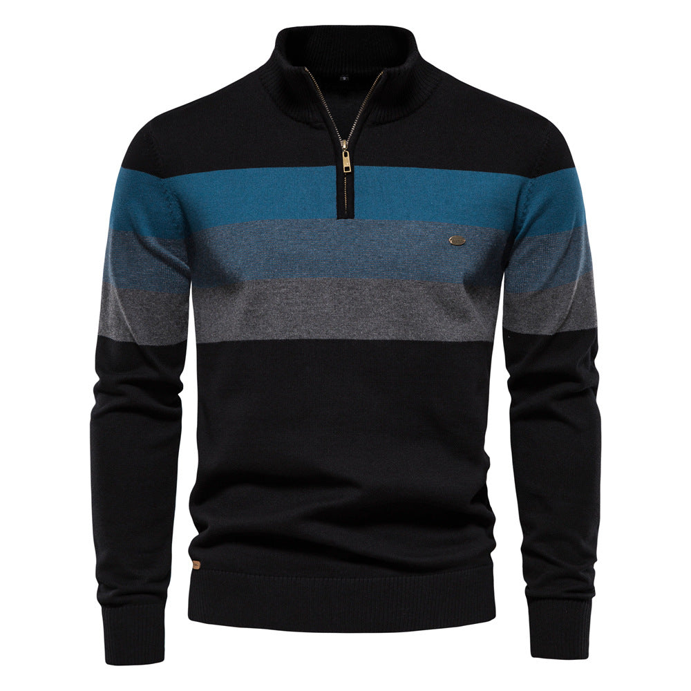 Green colorblock men's half-zip sweater, perfect for modern layering & casual fashion.