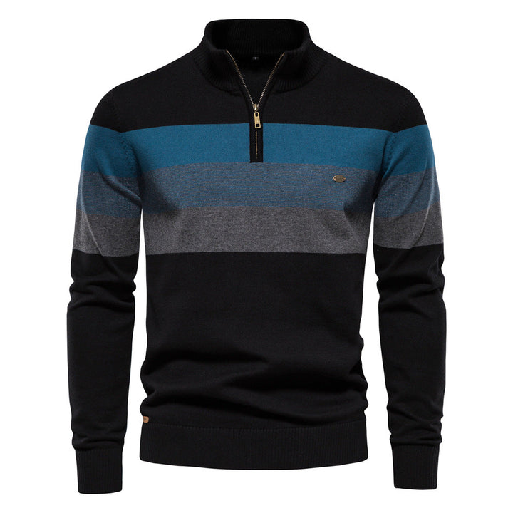 Green colorblock men's half-zip sweater, perfect for modern layering & casual fashion.