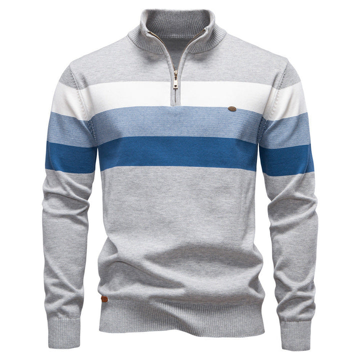 Men's Torino colorblock half-zip sweater in grey, modern layering pullover for casual style.