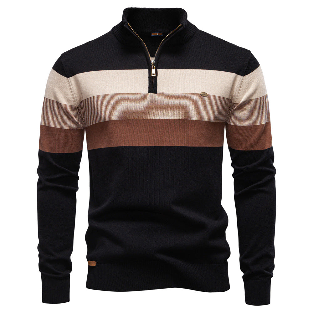 Modern men's grey & green colorblock half-zip sweater, ideal for casual layering.