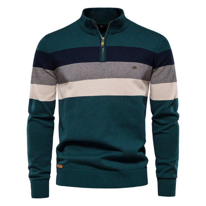 Green colorblock men's half-zip pullover, a modern sweater for versatile casual wear.