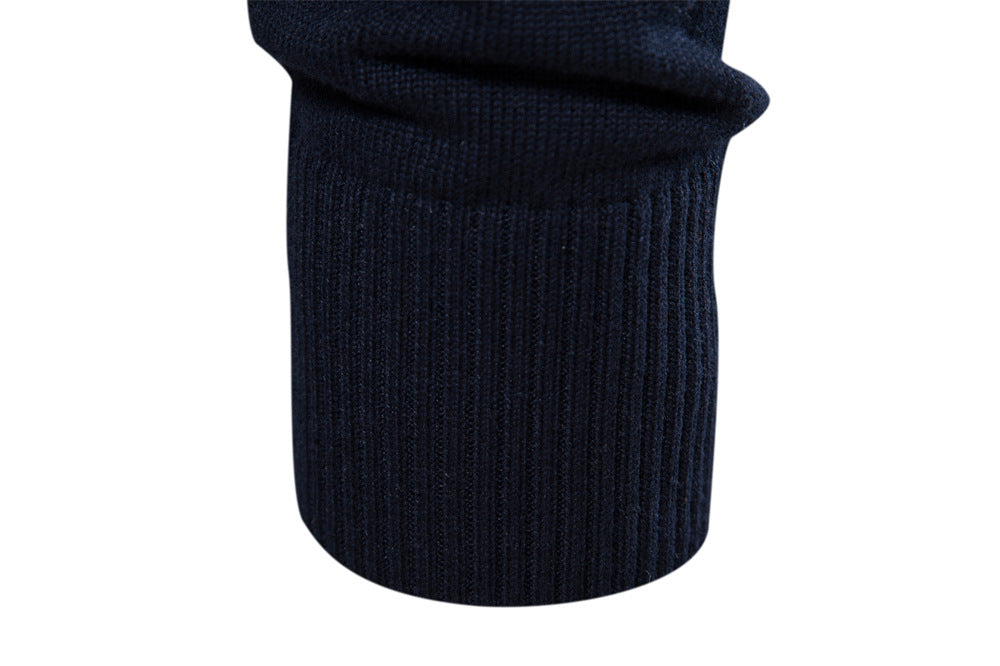 Navy blue colorblock men's half-zip pullover, a modern and comfortable sweater.