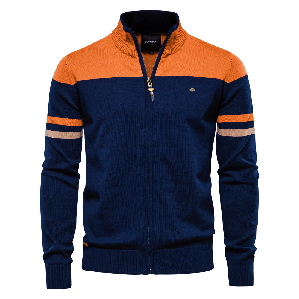 Everyday men's modern zip-up colorblock sweater for effortless layering.
