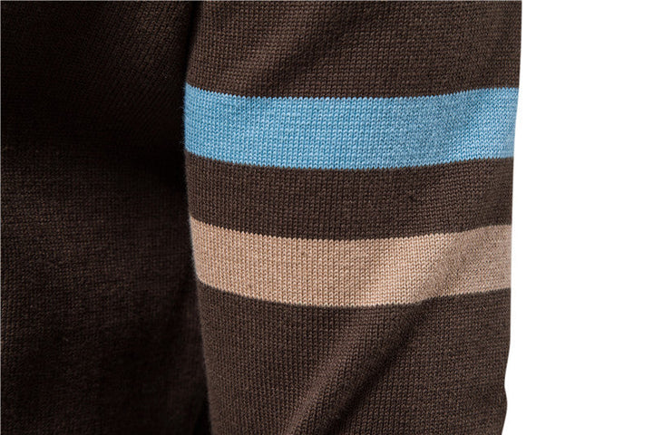 Lightweight men's modern colorblock full-zip cardigan sweater.