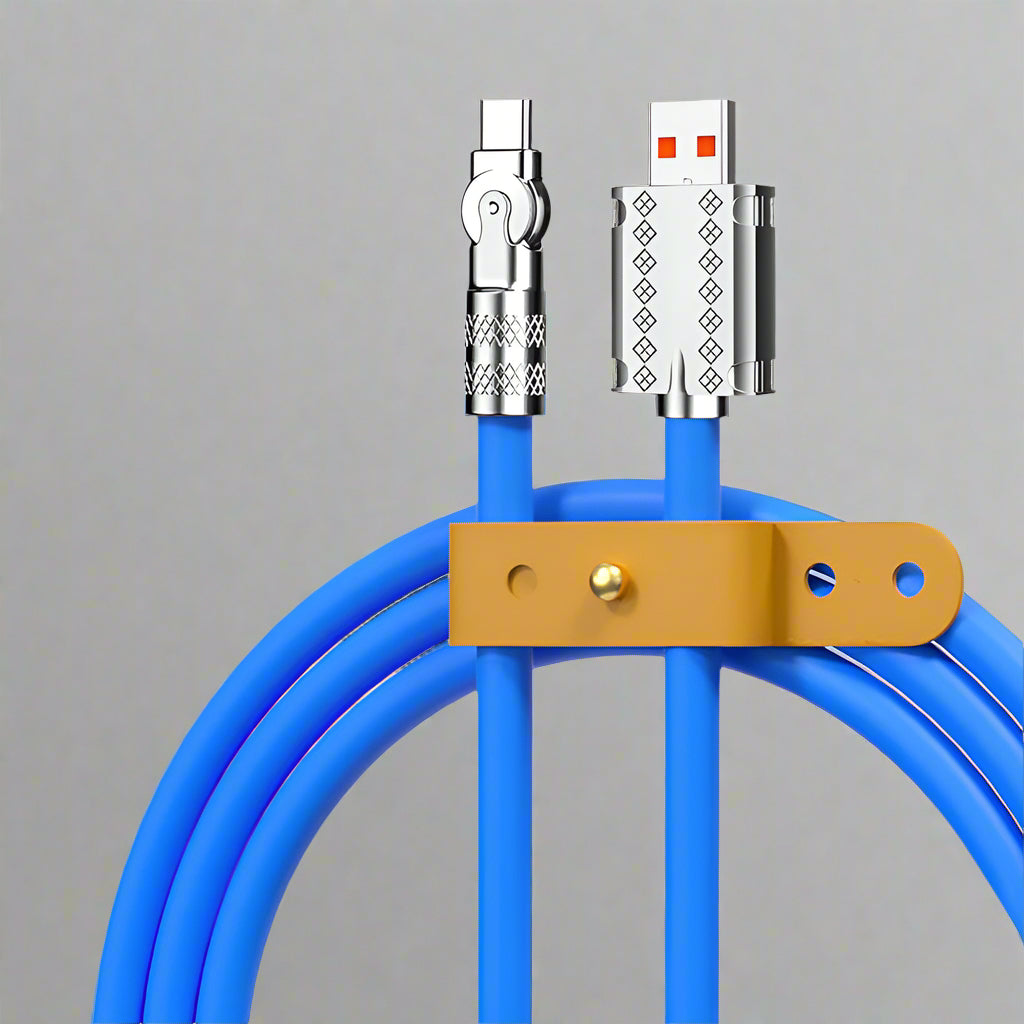 Robust fast charging data cable with 180-degree rotating connector, ideal for gaming & daily use.