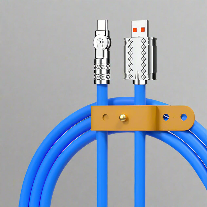 Robust fast charging data cable with 180-degree rotating connector, ideal for gaming & daily use.