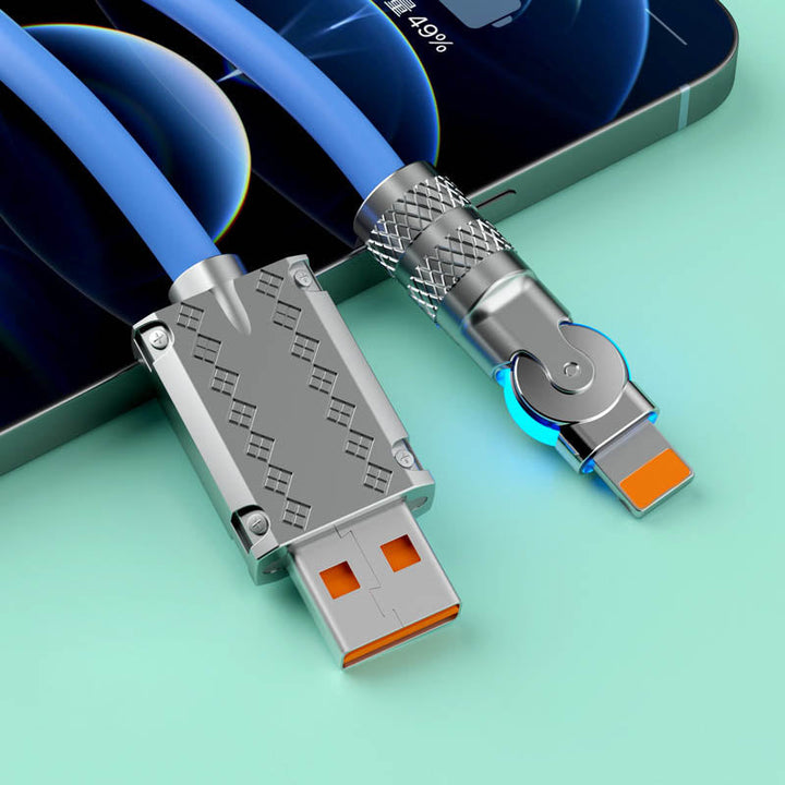 Next-gen 120W anti-break fast charger cable, 180-degree rotating, for all mobile phones.
