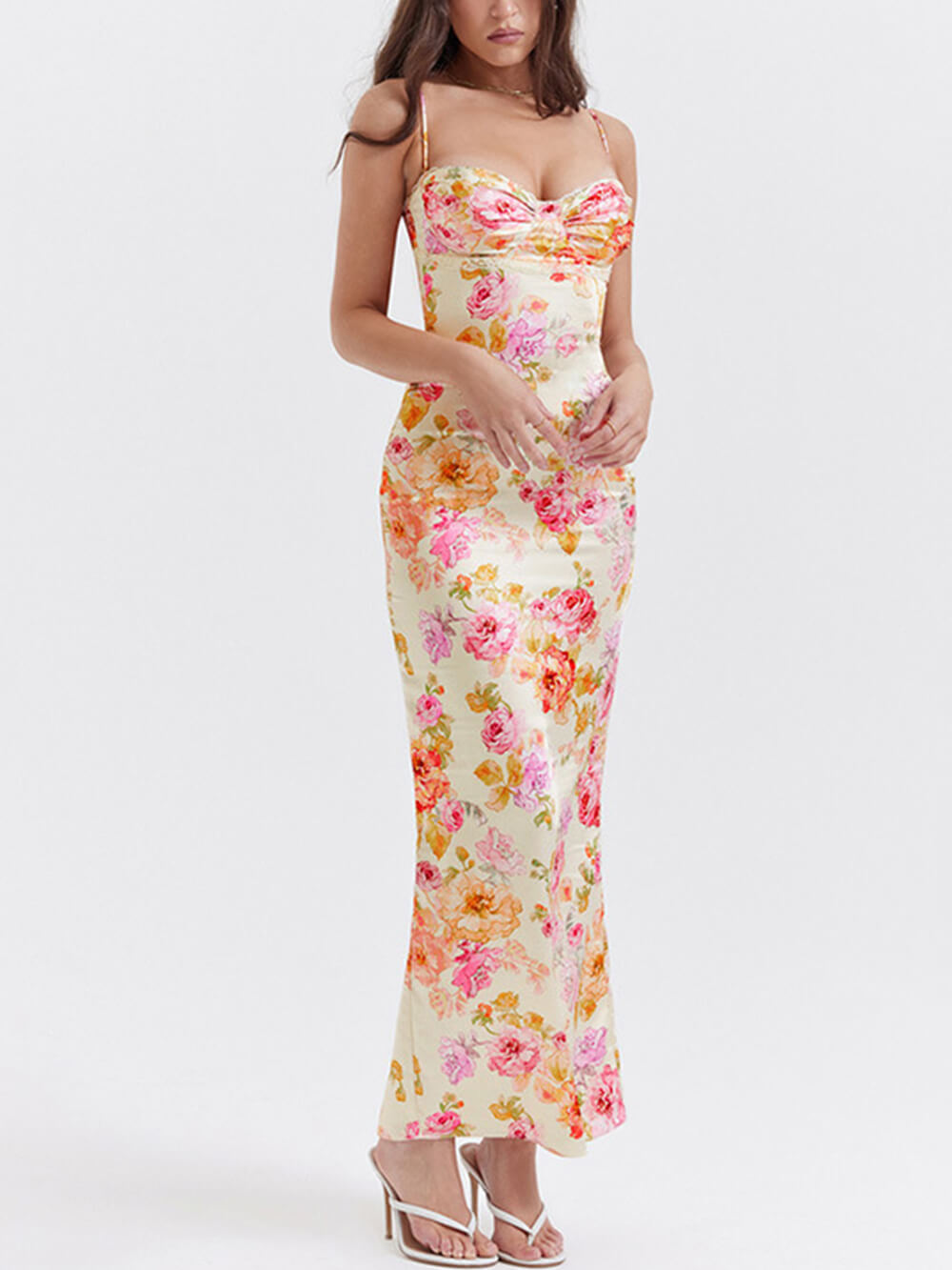 Vibrant floral women's summer maxi dress. Elegant & stylish vacation outfit, perfect for beach days or casual wear.
