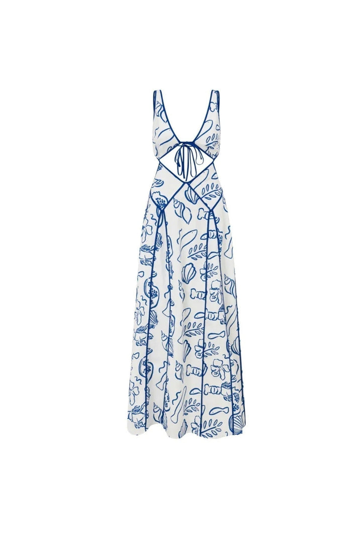 Comfortable women's blue maxi sundress with a flowy design, great for casual summer elegance.