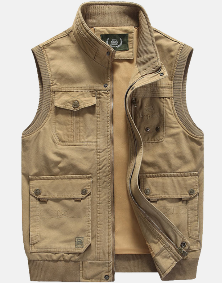 Men's multi-pocket outdoor vest for photography, fishing & travel. Functional utility gear for hiking & adventure.