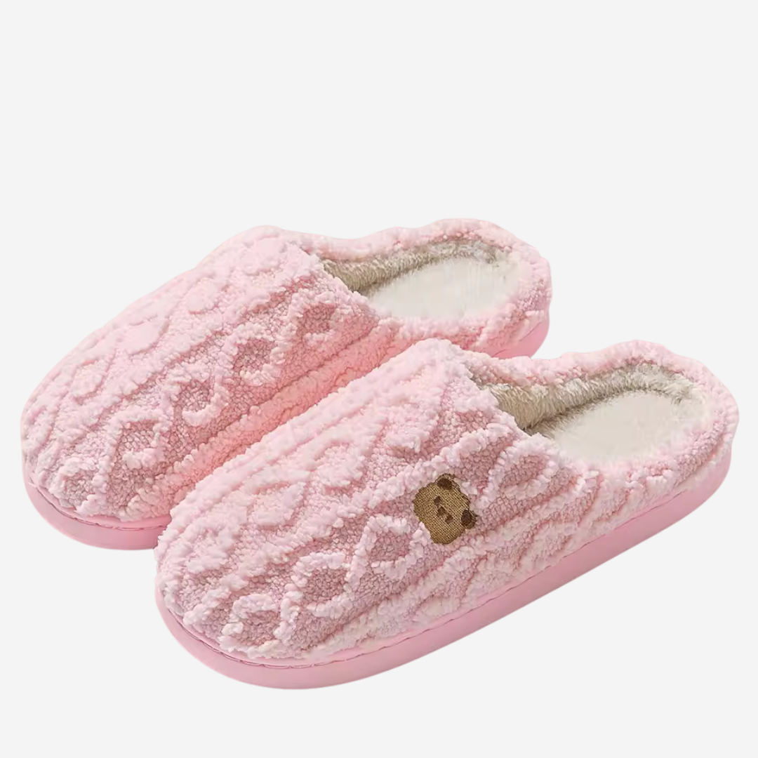 Plush teddy bear women's slippers, incredibly soft & cozy house shoes for ultimate comfort at home.