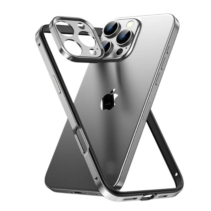 Slim-fit aluminum iPhone case with camera protector, durable & shockproof for iPhone 13, 14, 15, 16.